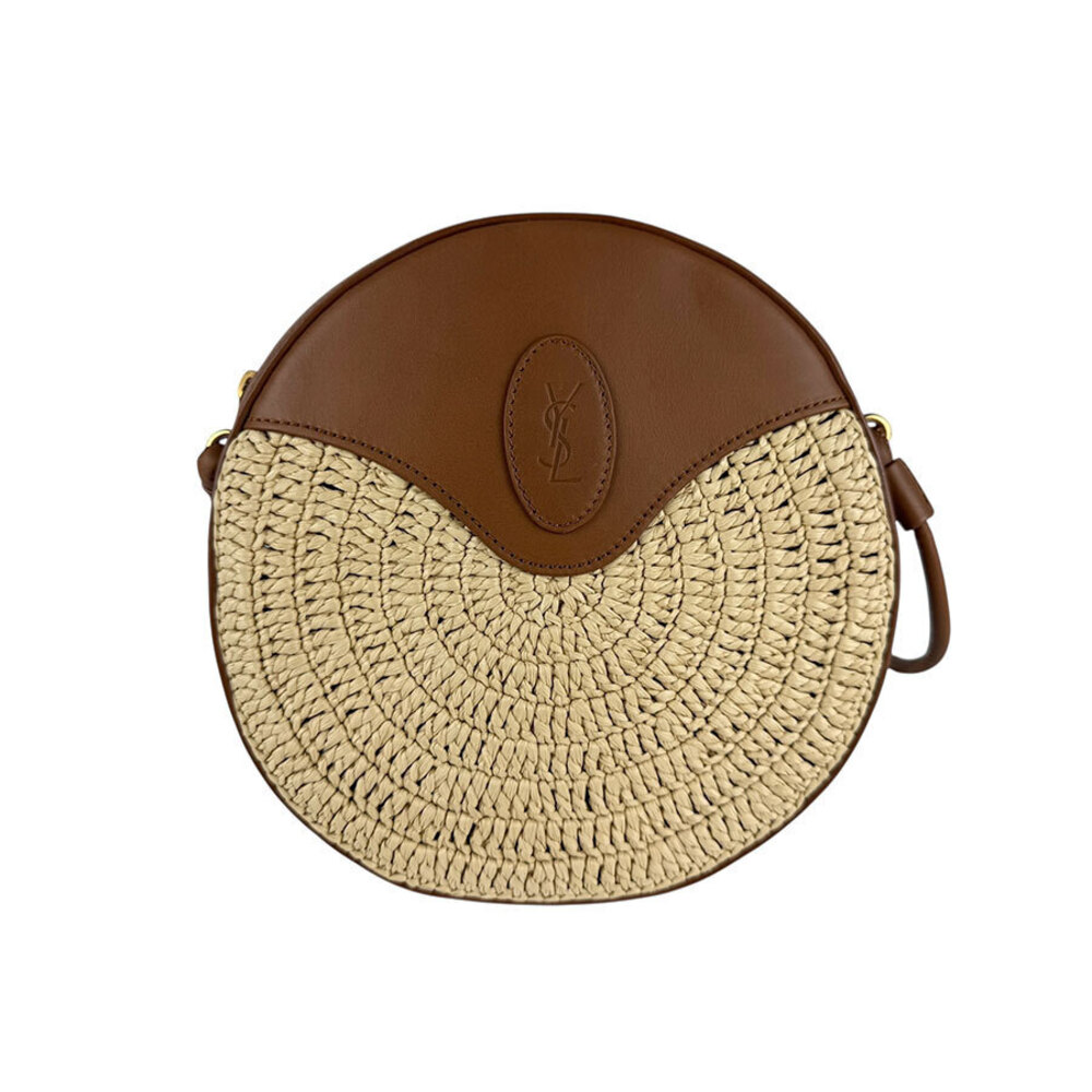 Saint Laurent shoulder bag round camera raffia leather brown x